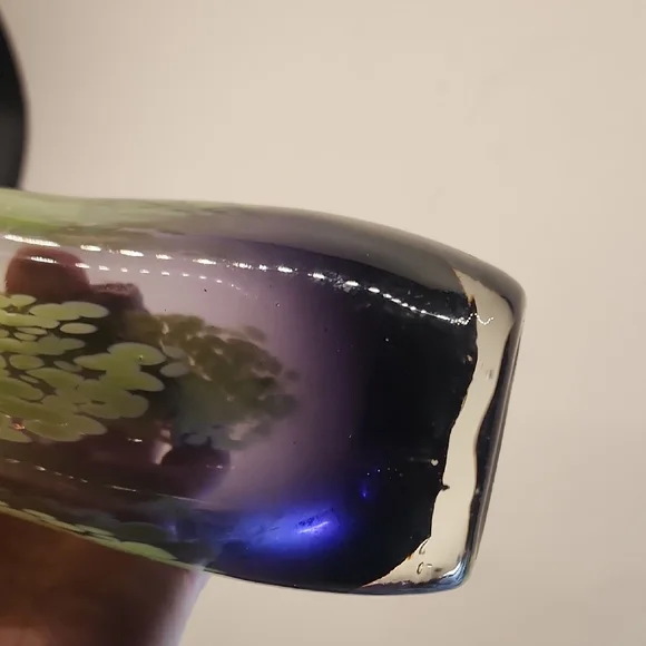 Green Purple Art Glass Vase Murano Style Hand Blown - Picture 5 of 7